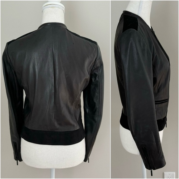 Armani Exchange Black Fitted Panelled Suede Leather Moto Jacket Biker size S - Picture 3 of 15
